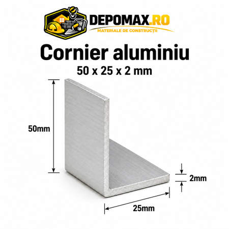 Cornier aluminiu 50 x 25 x 2 mm, 6 metri (EN AW-6060)